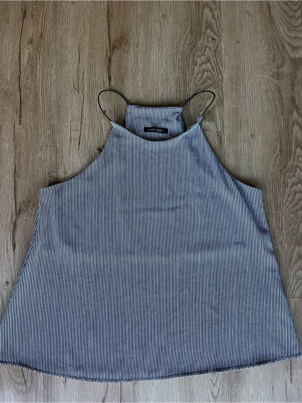 PaperMoon Navy White Micro Stripe High Neck Tank Top Flowy Cami